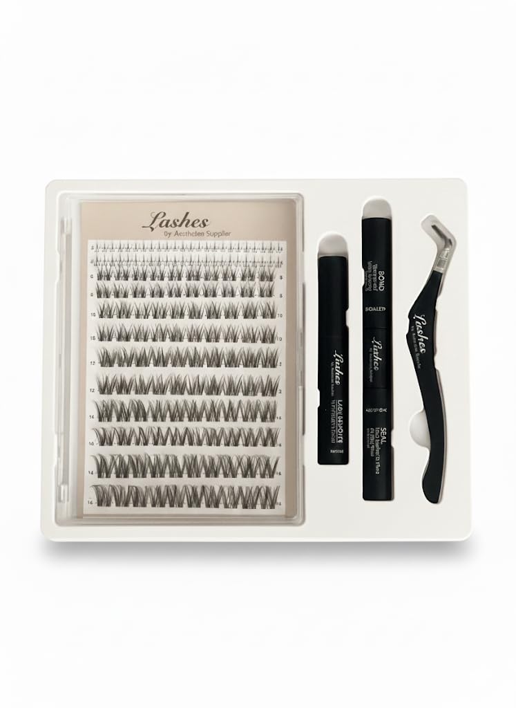 Aesthetics- New Modern WISPY Eyelash Extension Kit, Invisible Stems, Lightweight Lashes Includes Glue, Glue Remover, Tweezers, DIY Professional Lash