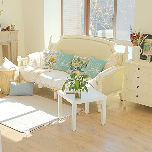 Geeory Pillow Covers 18X18 Set Of 4 Buffalo Plaid Daisy Truck Bloom Hello Sunshine Spring Pillows Decorative Throw Pillows Light Blue Pillowcase Spring Decorations Farmhouse Decor For Couch Sofa #TOP1