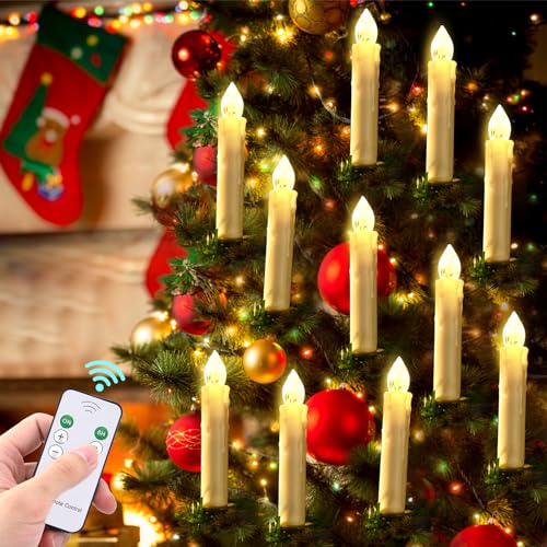 RaceGT 20 Pcs Flameless LED Window Candles with Remote Clip On Candle Lights for Christmas Tree Timer Battery Operated