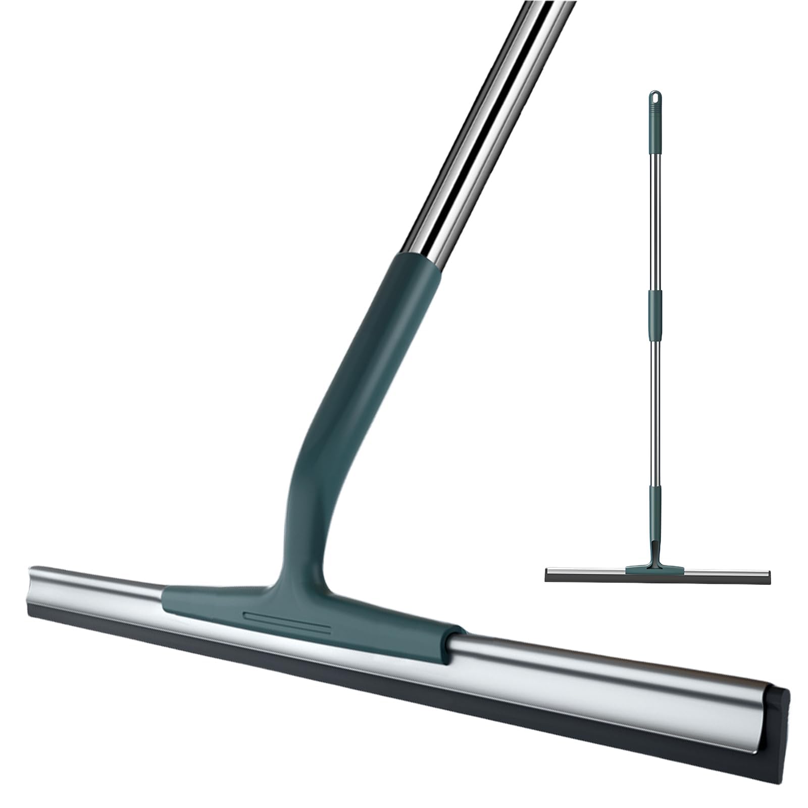 KASTWAVE Floor Squeegee Broom,20" Rubber Window Shower Squeegee with 13" Rlacement, Maximum 60" Long Handle, Magic Scrub Broom for Shower Glass, Concrete, Tile, Wood Floor, Garage, Pool