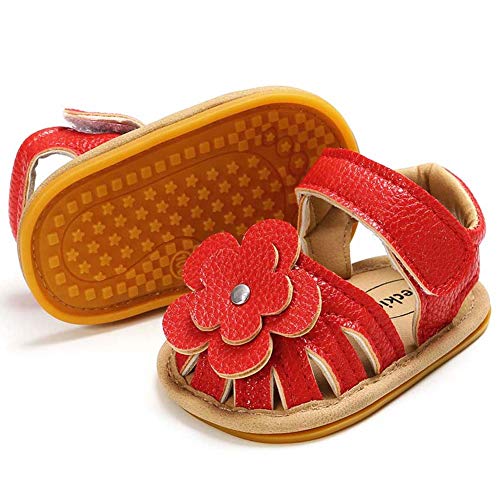 Image of Meckior Baby Toddler Infant Girls PU Leather Soft Open Toe Summer Sandals Flower Princess Flat Shoes