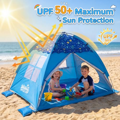 Image of WhiteFang Baby Beach Tent,UPF 50+ Kids Sun Shelter with Tunnel Port