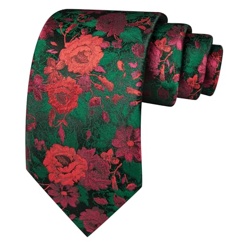 Image of Barry.Wang Flower Ties for Men Handkerchief Cufflinks Set Wedding Necktie Set Party