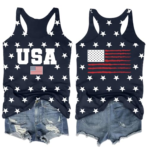Image of Ithalt Womens American Flag Shirts 4th of July Outfits USA T-Shirt Patriotic Tank Shirt Fourth of July Sleeveless Tops