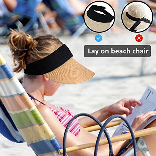 Women Straw Sun Visor Hat Wide Brim Summer UV Protection Beach Cap Foldable Packale Korean Style4