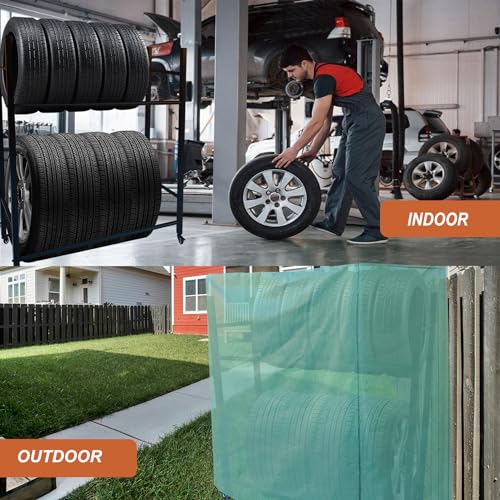 Image of Heavy Duty 12-Tire Garage Rack, Steel Tire Storage Shelf with Wheels, Adjustable in Height, Rolling Tire Rack Organizer with Waterproof Cover, Ideal for Truck /RV /SUV Tires (60 inch H x 57 inch W)