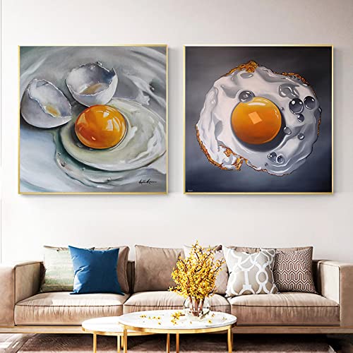 Art mural pour cuisine oeuf poché abstrait impressions sur toile affiches aliments jaune 60x60