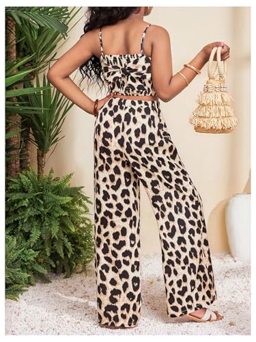 Image of Floerns Girl's 2 Piece Outfit Hawaiian Tropical Crop Cami Tops and Boho Pants Set