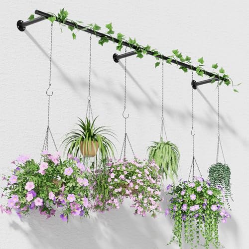 unlumm Plant Hanger Indoor 63 inch Metal Planters Hanging Rod with 6 Hanging Chains & Hooks Wall Plant Holder for Indoor Plants Window Ceiling Black Pots Not Included