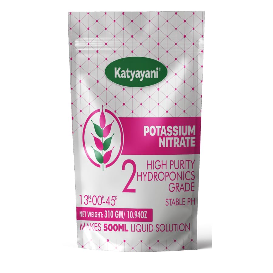 Katyayanii Potassium Nitrate, High Purity Hydroponics, encourages early growth and flowering of plants.310 gm x 2 Increases the weight, color, size, and shelf life of fruits and vegetables.