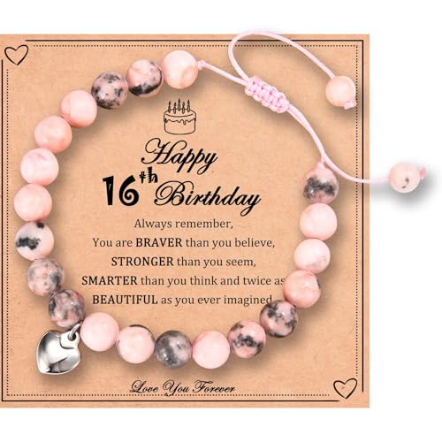 12-21 Year Old Girl Birthday Gifts, Pink Natural Stone Bracelet with Inspirational Gift Card for Daughter/Granddaughter/Niece Teen Girl Gifts Idea