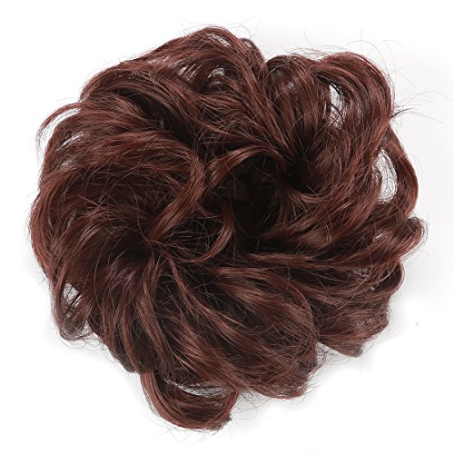 Donut Hair Circle Wig Bride Hair Bun Extensions Messy Wavy hair Synthetic Hair Pieces for Women Auburn (35 gram)