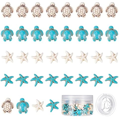 SUNNYCLUE 1 Box 100Pcs Sea Turtle Beads Turquoise Starfish Bead Synthetic Sea Star White Blue Tortoise Turtle Charms Small Ocean Animal Summer Spacer Beads for Bracelets DIY Jewelry Making Supplies Cover