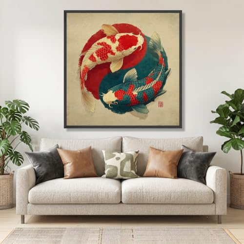 Toile carpes koï Yin Yang 30x30cm pour transformer un mur vide en espace zen