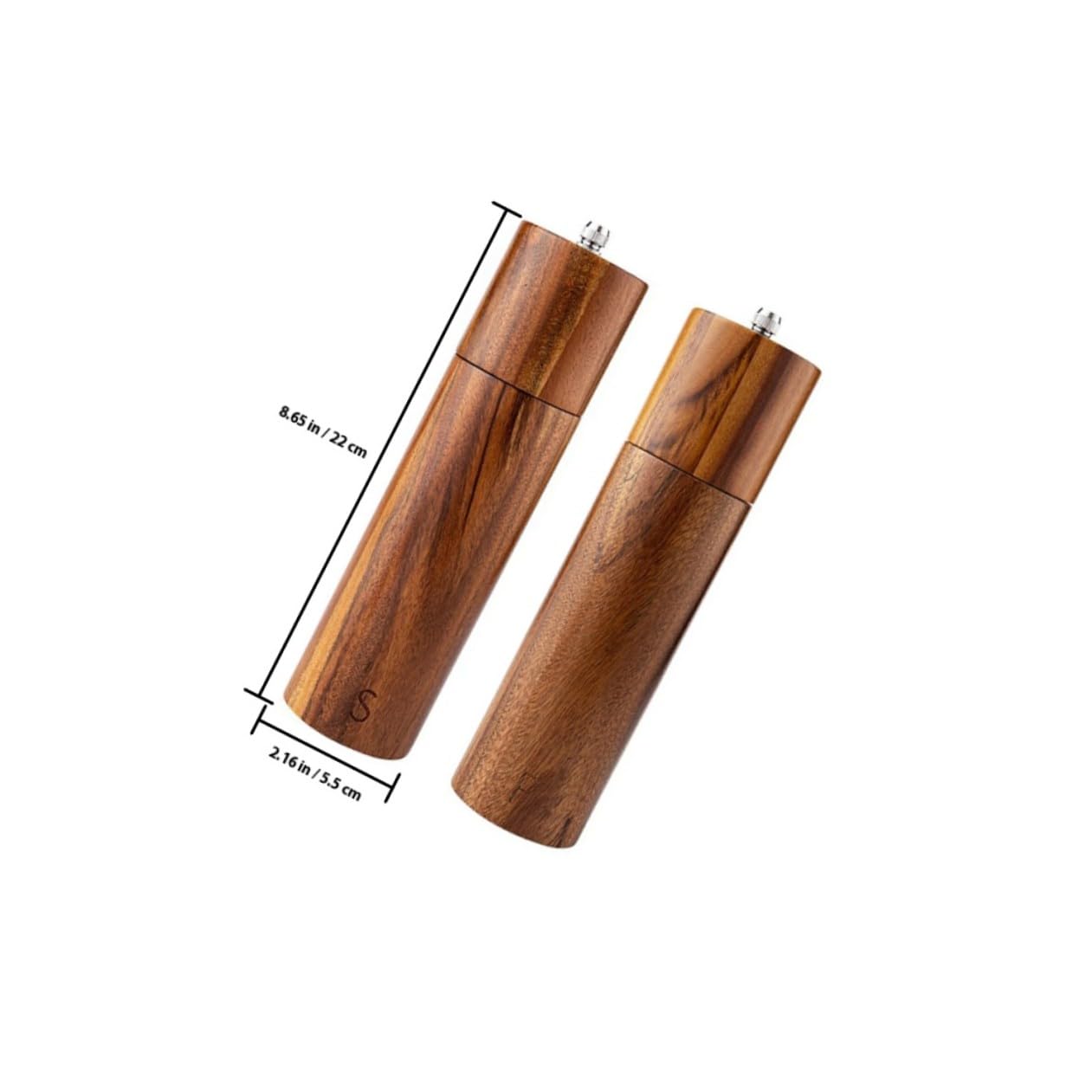 Manuelle Pfeffermühle und Salzstreuer Satz 8 Zoll Zylinder aus Akazienholz Keramikmahlwerk Nachfüllbar für Grobes Salz Pfeffer und Gewürze Küchen und Tischzubehör