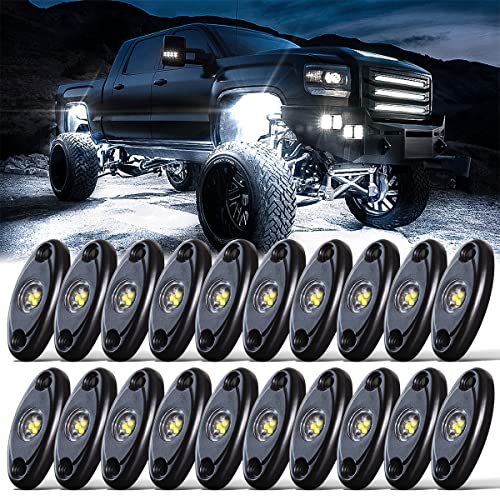 LEDMIRCY LED R1Rock Lights White 20PCS for Je ep Trucks RZR Off Road Boat Car Auto ATV UTV SUV Underglow Trail TRAI Rig Lights Underbody Neon Lights High Power Waterproof Shockproof