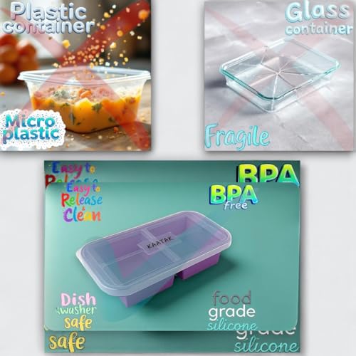 Image of BPA Free Silicone Freezer Storage Containers - Reusable, Microwave & Freezer Safe (Purple, 2 Partition)