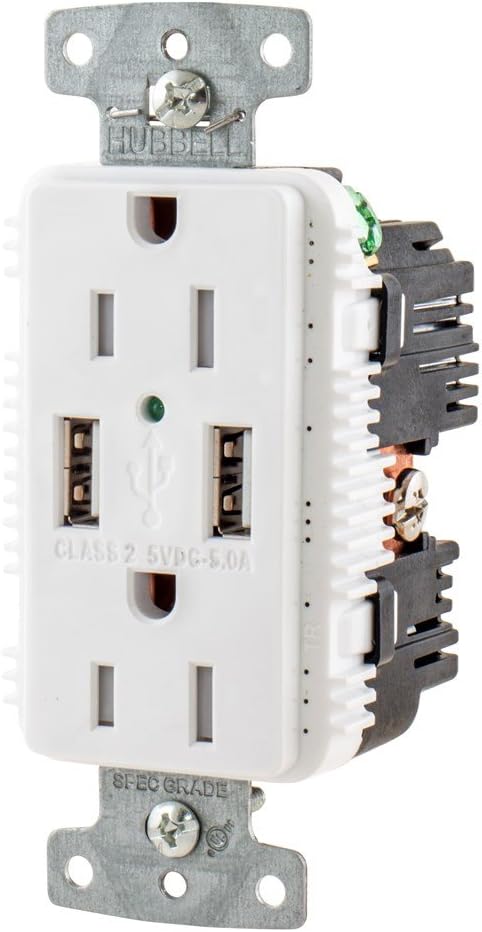 Hubbell USB15A5W USB Charger Type A. USB Charger Outlet in White