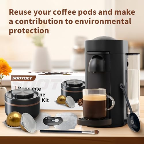 Reusable Vertuo Capsule Pods Kit for Nespresso with 100PC AL Foil Seals Lids, Refillable Coffee Pods for VertuoLine Compatible with Nespresso VertuoPlus Espresso Machine