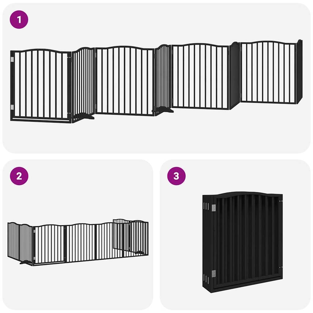 Homgoday Barrera para Perros,Barrera de Seguridad para Perros Mascotas,para Escaleras y Puertas Puerta de Perros Plegable 8 Paneles Madera álamo Negra 640 cm