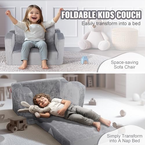 VEVOR-Kids-Couch-Toddler-Chairs-Comfy-2-in-1-Toddler-Couch-Sofa-Bed-Fold-Out-Convertible-Sofa-to-Lounger-Kids-Chair-Seat-Playroom-Furniture-for-Kids-Girls-Boys-Grey VEVOR Kids Couch Toddler Chairs Comfy 2 in 1 Toddler Couch Sofa Bed Fold Out Convertible Sofa to Lounger Kids Chair Seat Playroom Furniture for Kids Girls Boys Grey