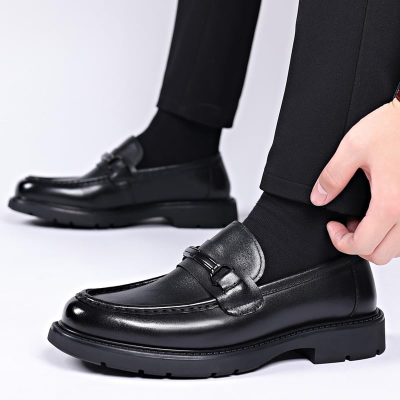 Men's Vintage Loafers Shoes Vegan Leather Moccasins Shoe Round Toe Solid Color Slip-on2