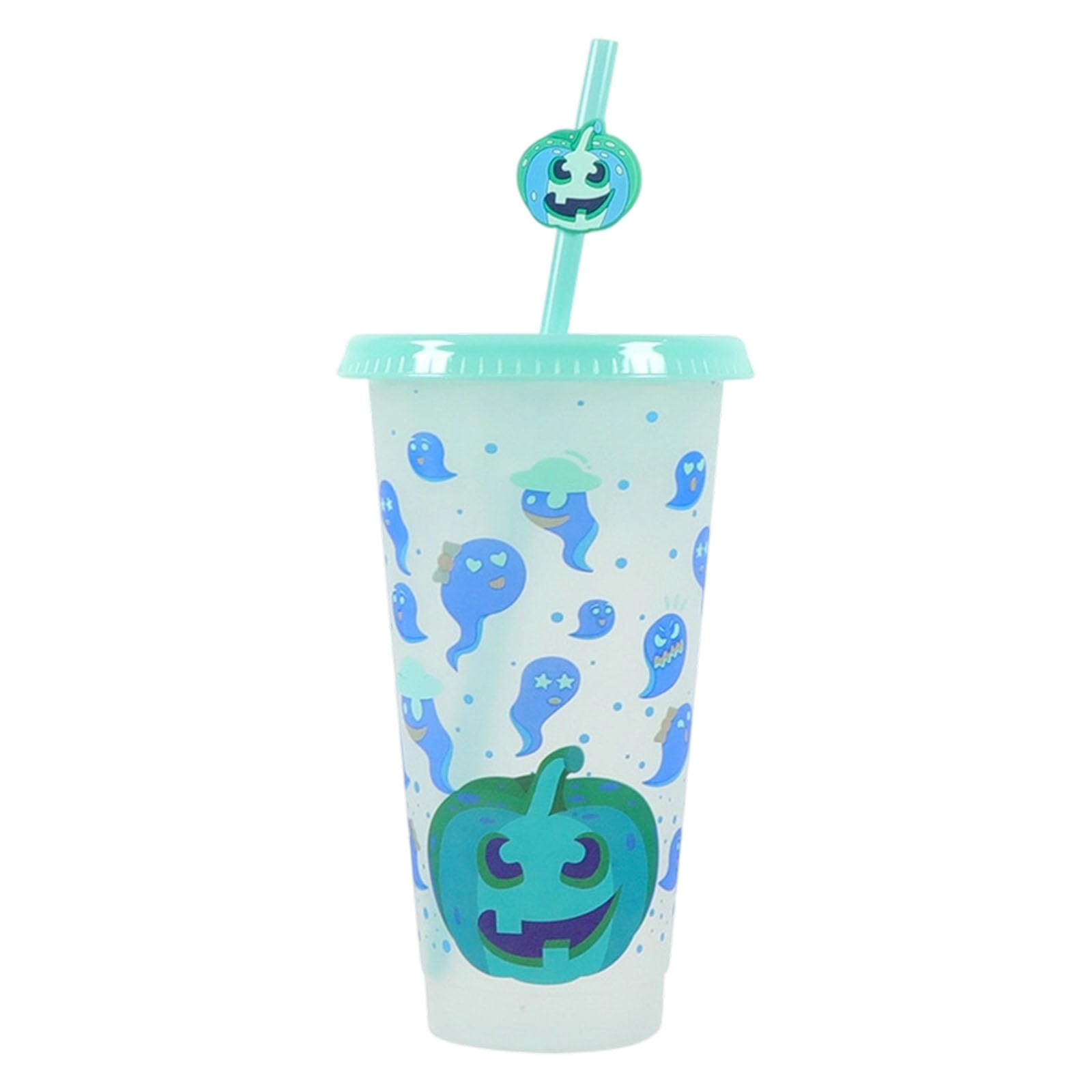 Qusinfc Halloween 710ML Color-Shifting with Leakproof Lid & Straw, Cold-Activated Beverage Surprise Halloween Efficient Cup
