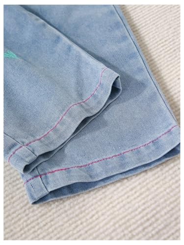 Girl's Heart Embroidered Denim Pants Elastic Waist Streetwear Y2k Tapered Jeans3