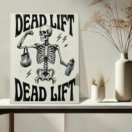 Impression sur toile squelette fitness décoration motivante noir et blanc