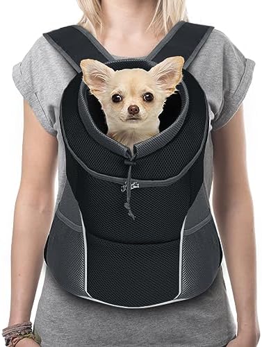 YUDODO Dog Carrier Backpack Pet Dog Carrier Front Pack Breathable Head Out Reflective Safe Warm Doggie Carrier Backpack for Small Dogs Cats Rabbits(M(5-10lbs), Black)