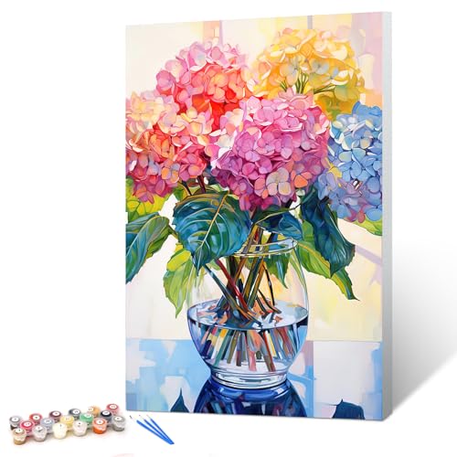 gelrovaled Pintar por Números Adultos, Pintura por Numeros, Kit de Pintura al óleo de Lienzo para con Pinceles, Pigmento Acrílico 20 x 30 CM, con marco (flower 02)