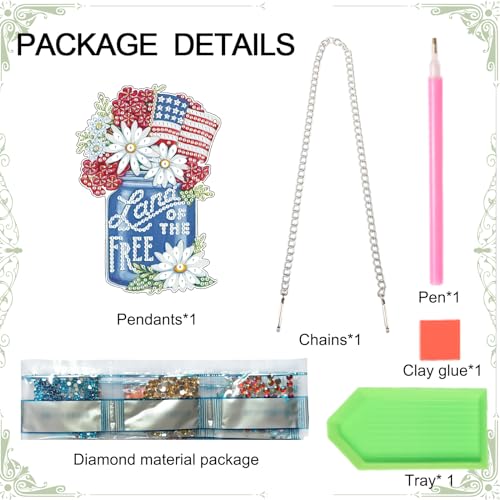 Image of 4th of July Diamond Art Painting Hanging Kit Independence Day Vase, 5D Acrylic Crystal Rhinestones Diamond Art Pendant with Flower and Flag Diamond Art Ornament for Door Wall Window Home Decor