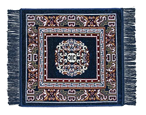 Enyra Prayer Aasan/Mat Traditional Design Velvet Aasan | Meditation Prayer Carpet Mat | Pooja Aasan Mat | Multipurpose Premium Velvet Rug Mat Pack of 2-Blue, Brown