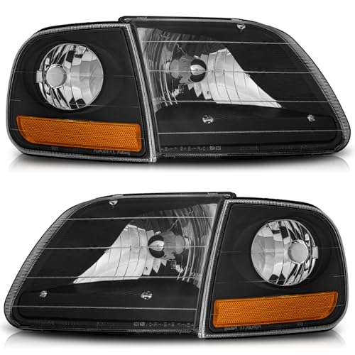 WEELMOTO Headlights for 1997-2003 F150 / 1997-2002 Ford Expedition / 1998-1999 F250 Headlamp+Corner Parking Turn Signal Marker Light Does NOT Fit Models Produced Before July 1996 Black Housing