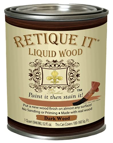 Retique It Liquid Wood - Dark Wood Quart - Paint it Then Stain it - Stainable Wood Fiber Paint - Put a Fresh Coat of Wood on it (32oz Dark Wood)