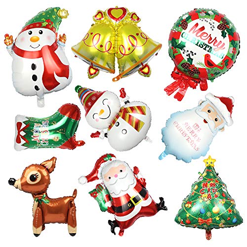 9pcs Globo de Navidad Decoraciones Globos de Navidad, Globos de Helio Globos de Papá Noel, Globos de Aluminio para Decoración de Navidad Globos de Navidad para Niños (9 estilos)