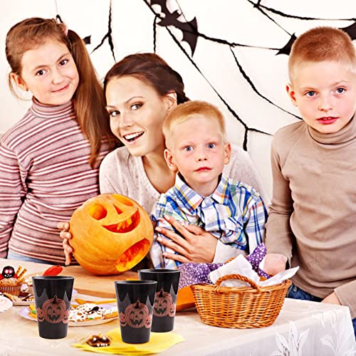 Set Of 24 Halloween Cup Party Reusable Plastic Kids Cups 12 Ounce Black Pumpkin Design Cup (Black Pumpkin) #TOP4