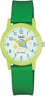 Q&Q ساعة اطفال بسوار راتنج اخضر واطار اصفر - V23A-016VY، رقمي تناظري