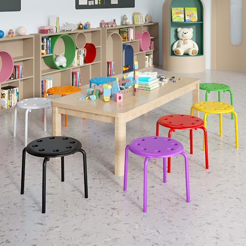 Image of VECELO 6-Piece Stacking Stools for Classroom, 12 Inch Height, Decoration Flexible Seating for Schools