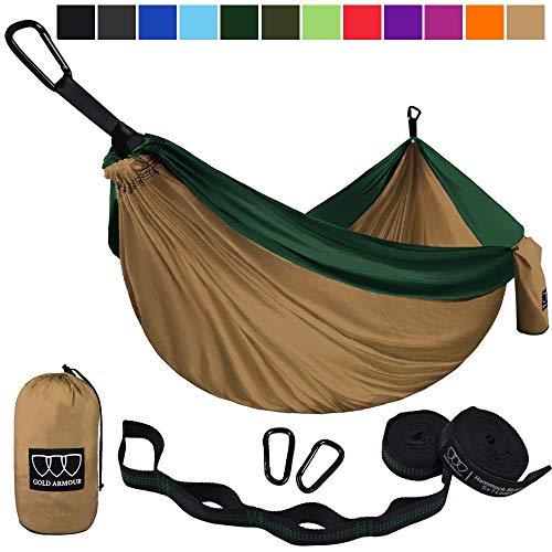 Gold Armour Camping Hammock - USA Brand Single Parachute Hammock