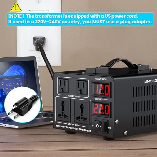 1500W Voltage Converter Transformer(110V to 220V or 220V to 110V) Step Up/Down Converter 110/120 Volt - 220/240 Volt w/US Power Cord,Circuit Breaker Protection, LCD Screen Display, Manual Setting4
