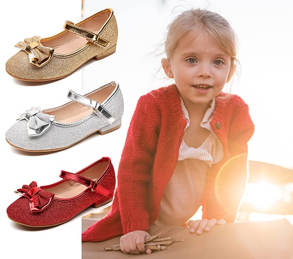 Girls Mary Jane Shoes Glitter Wedding Dress Flats Party Pump Shoes3