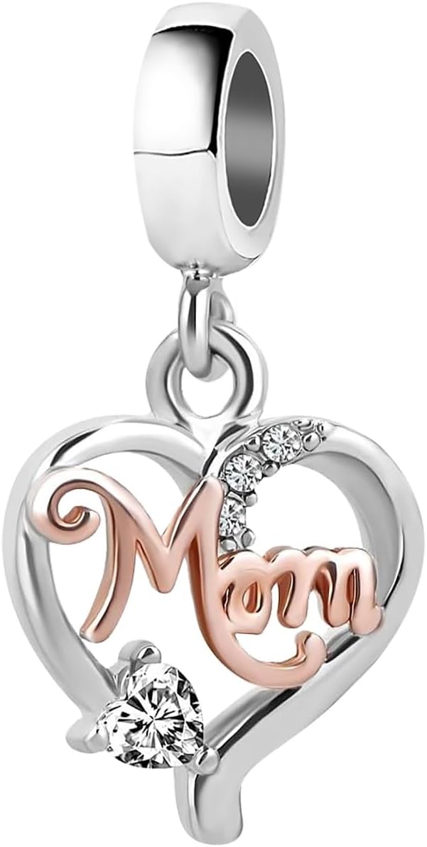 JMQJewelry Mom Mother Birthstone Heart Love Women Bead Charms Fits Pandora Bracelets Mothers Day