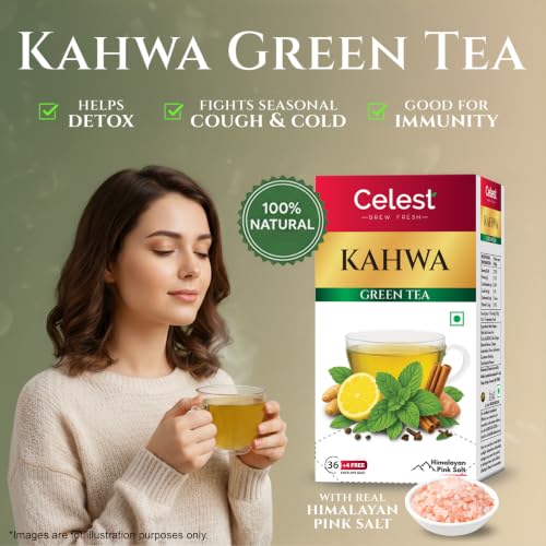 Image of Celest Green Tea Kahwa - 36 Tea Bags | Kahwa Green Tea | Helps in Detox | Contains Desi Herbs & Spices