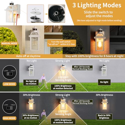 Image of Yisuro Porch Lights with GFCI Outlet, Dusk to Dawn Motion Sensor Outdoor Light, 3 Lighting Modes Exterior Fixture, Outside for House Front Door Patio Garage(2 Pack White)