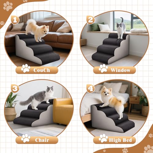 JUOIFIP 4 Stufen Haustiertreppe, Hundetreppe für Kleine Hunde, Hochdichter Schwamm Haustiertreppe Hundetreppe für kleine Hunde, Hunderampe Katzentreppe, Waschbar rutschfest