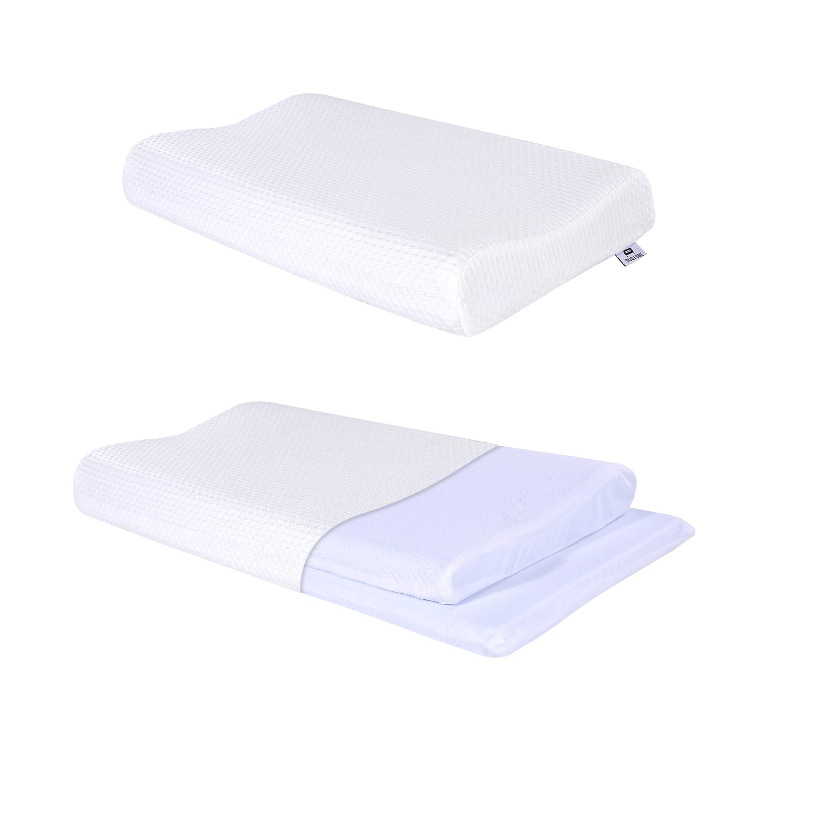 SUQ I OME Slim Sleeper-Gel Thin Memory Foam Pillow for Sleeping,Contour Thin & Low Cervical Profile,for Neck Pain, Stomacher, Back and Side Sleeper (23.6x13.7x2.4/1.9 inch Gel, White)