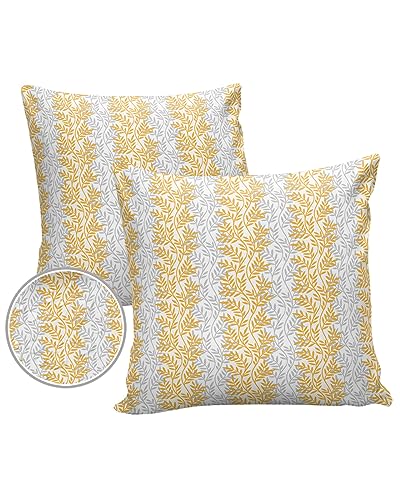 LBDecor Outdoor Throw Pillow Covers 24x24 Waterproof Orange and Grey Leaves Outdoor Pillows Decorative Pillow Covers Cushion Covers Pillowcase for Tent Patio Garden Couch Set of 2,