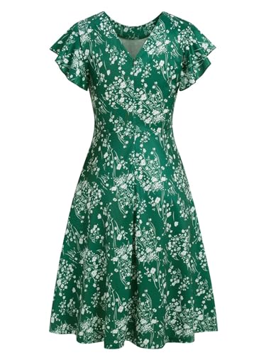 Image of MSLG Women's Fit and Flare Ruffle Short Sleeves Dresses Work V-Back Cocktail Semi Formal A Line Dress with Pockets 842