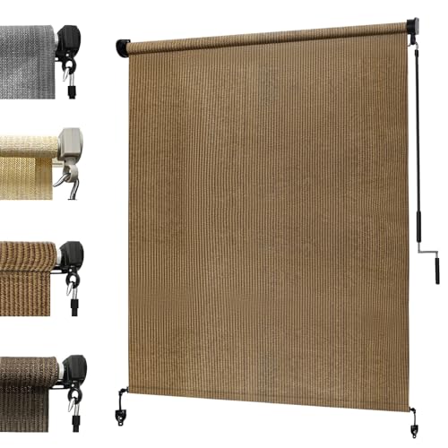 KANAGAWA 8'(W) x8'(H) Walnut Outdoor Roller Shade - Cordless Exterior Roll Up Sun Shade for Patio, Pergola, Front Porch, Gazebo - Outdoor Blinds Screens for Patio